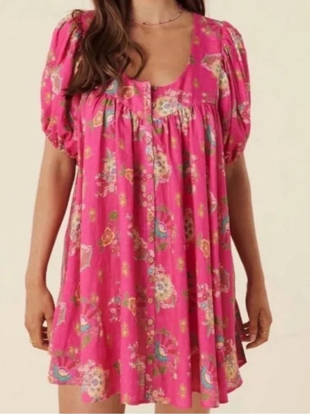Spell Pink Floral Button-Front Casual Dress
